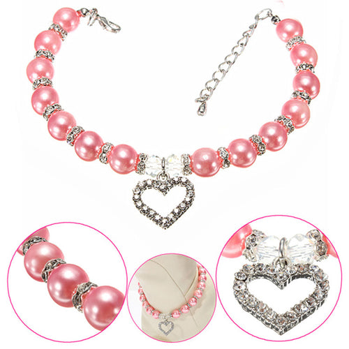 Jeweled Dog Cat Collar Pearl Necklace